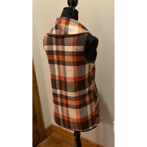 ETWO  Woman’s Vest Size Small Rust Brown Cream Plaid Versatile Stylish Warm - Picture 6 of 11